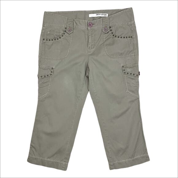 Vintage Y2K DKNY Light Green Capri Cargo Pants Size 10 Petite - Picture 1 of 5